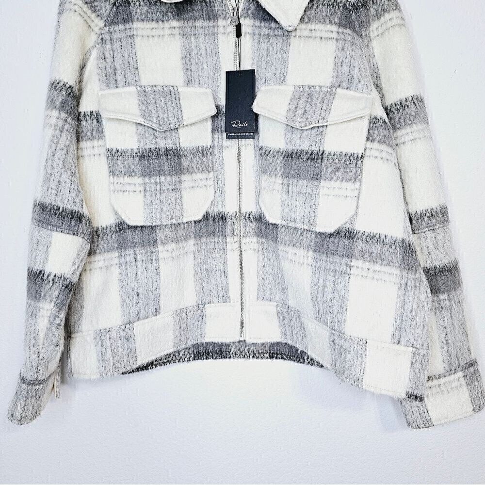 New! Rails Cheyenne Wool Snow Grey Check Plaid Zi… - image 6